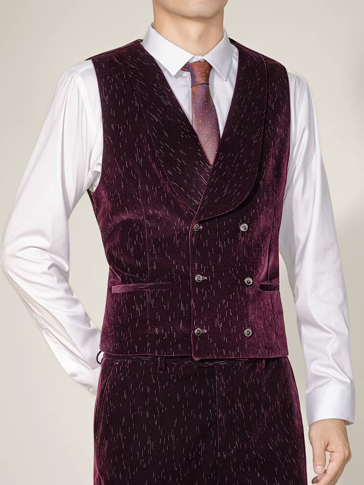 Bộ vest nam chất liệu vải gân kẻ sọc, vest ôm dáng cao cấp, trang phục công sở, đám cưới, vest hai hàng khuy