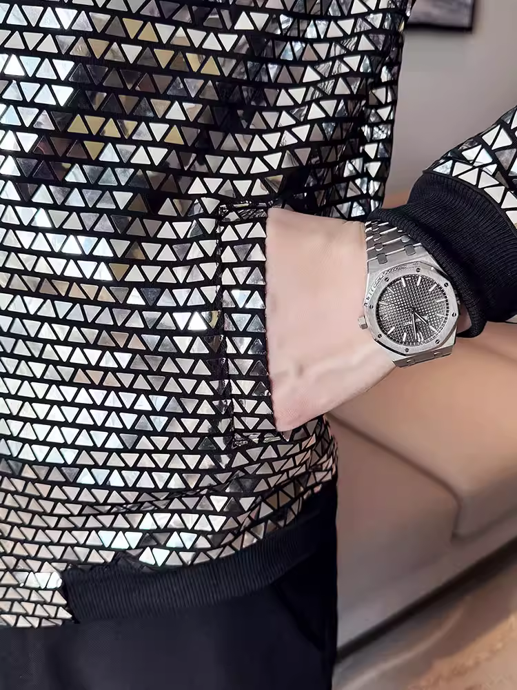 Áo khoác cổ bóng chày nam mùa xuân hè kiểu dáng mỏng cao cấp thời trang hợp thời trang cá tính quần áo biểu diễn sequin bạc