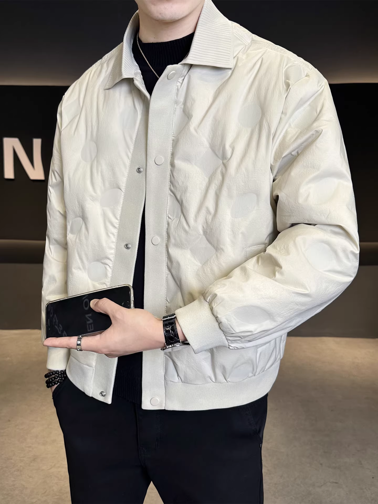 Áo khoác phao nhẹ có cổ dệt kim dành cho nam, kiểu mới mùa đông 2025, đa năng và thời trang, áo khoác ngắn chất lượng cao.
