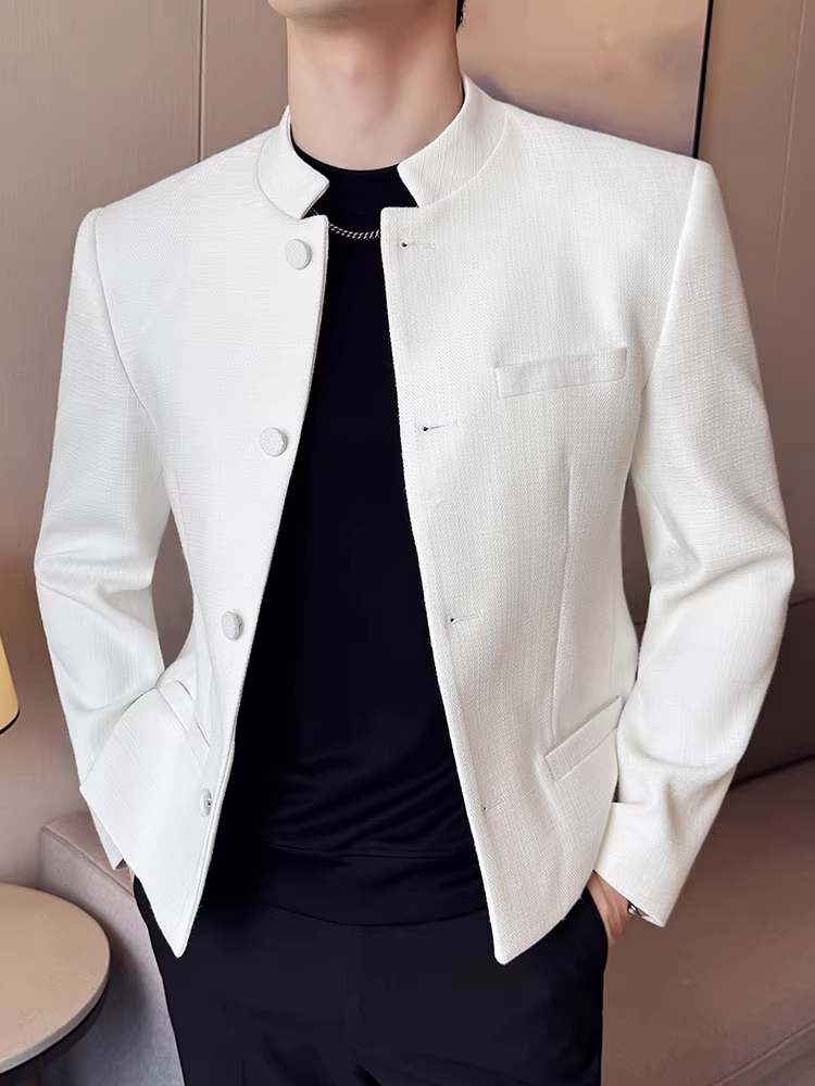 Áo khoác ngắn cổ đứng phong cách Chanel dành cho nam, thời trang thu đông 2025 mới, kiểu dáng hiện đại, đa năng, lịch lãm, ôm dáng.