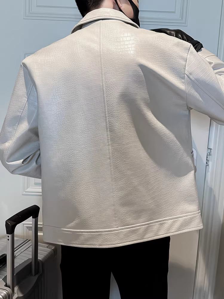 Áo khoác da nam đẹp, kiểu dáng mới thời thượng, cổ điển, ngắn, chất liệu giả da cá sấu, thích hợp cho mùa thu đông.