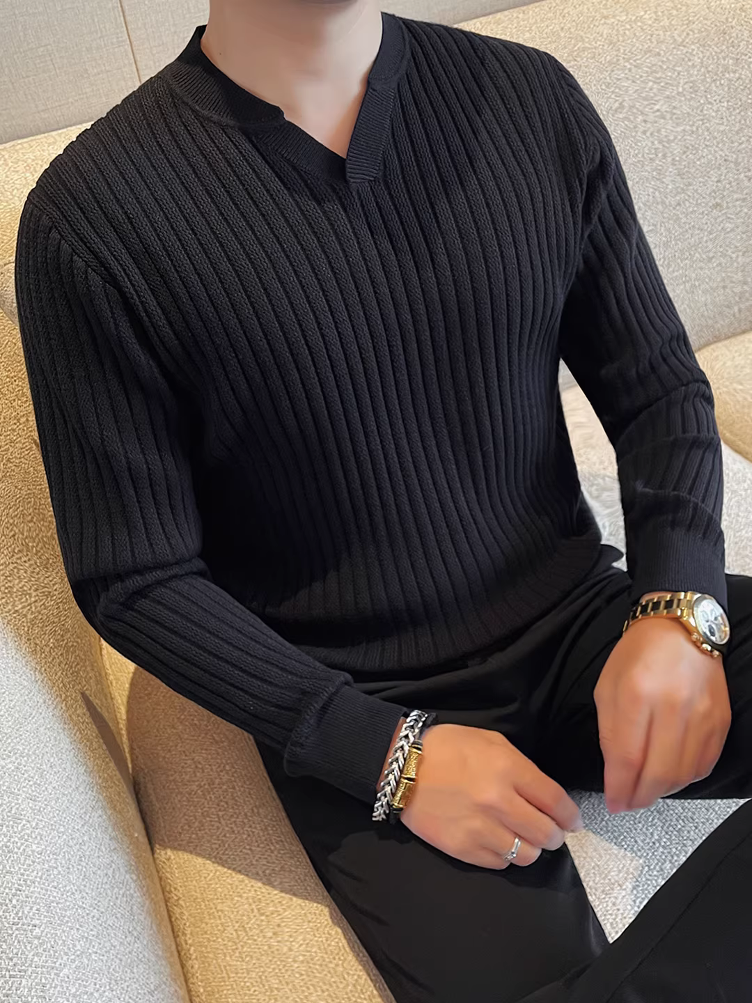 Áo len nam cổ V dày dặn mùa thu đông, chất lượng cao, đa năng, thời trang, kiểu dáng cổ điển sang trọng.