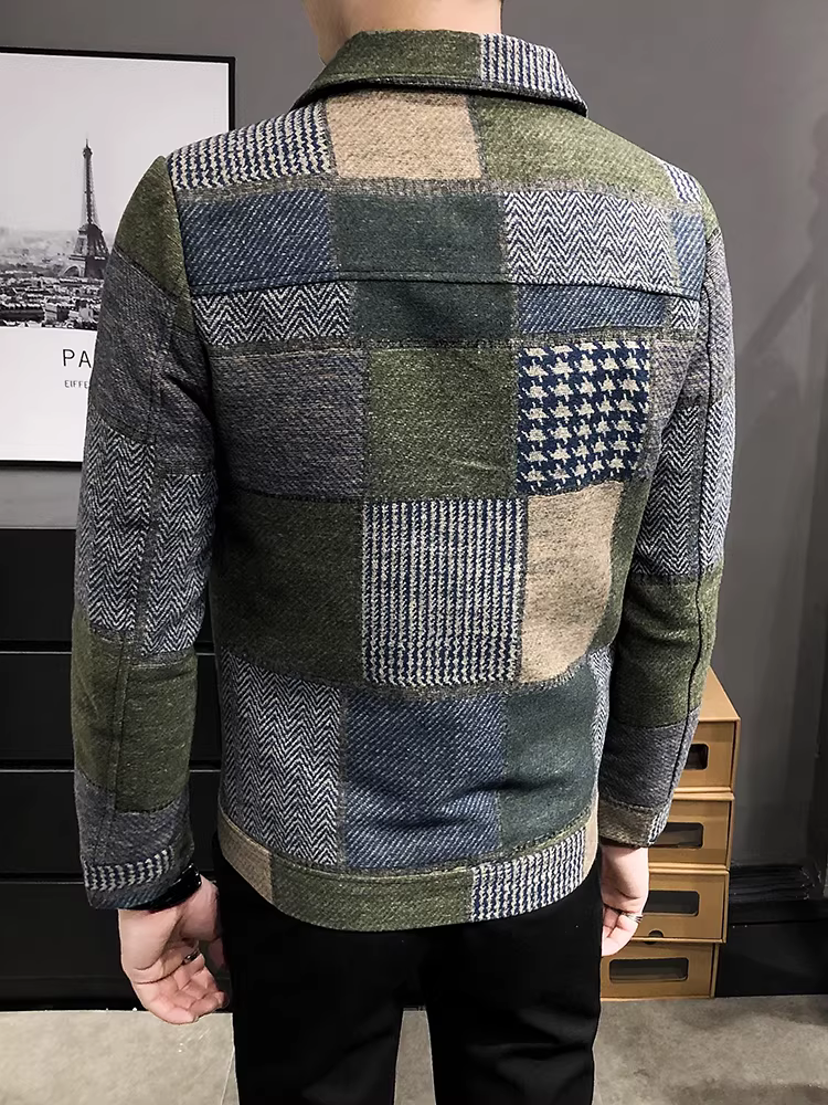 Áo khoác len nam mùa thu đông, phong cách Anh quốc cao cấp, cổ áo thời trang, dáng ôm, áo khoác len ngắn nam