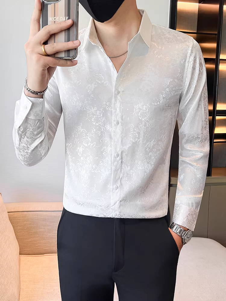 Áo sơ mi nam in họa tiết cổ điển tay dài mùa thu 2025 thời trang mới phong cách trẻ trung lịch lãm lịch sự dáng ôm