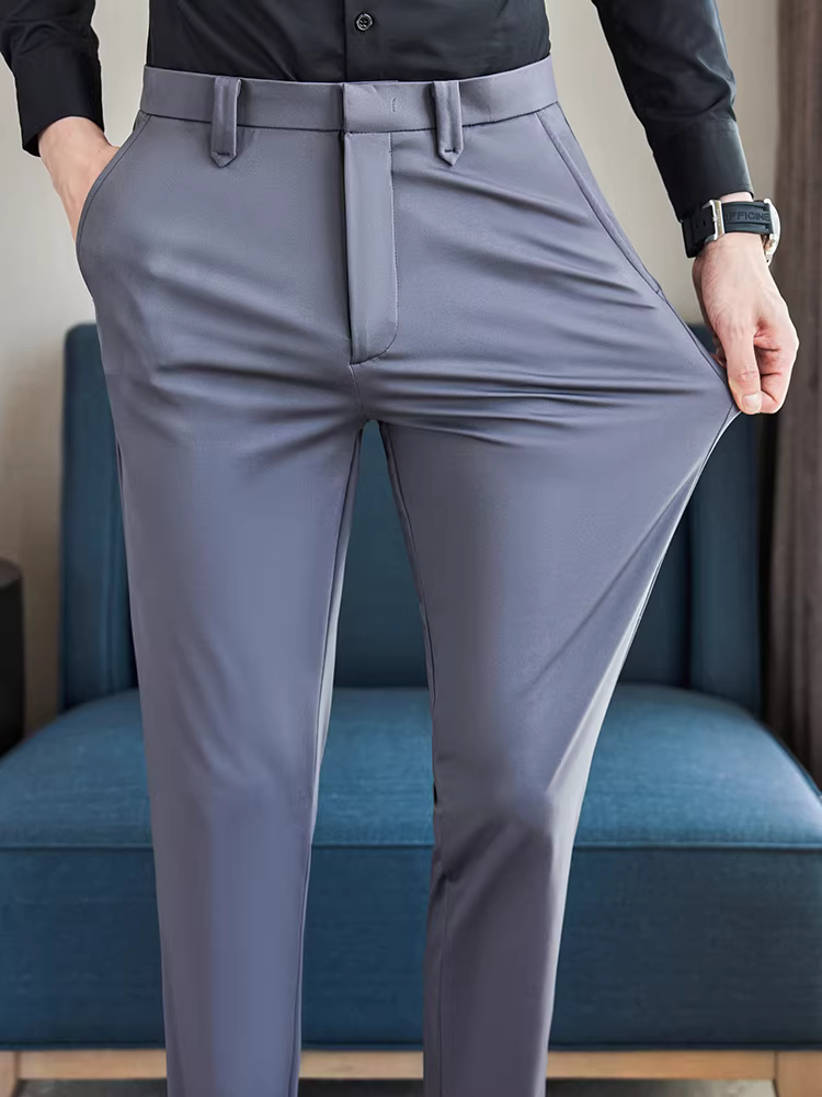 Quần âu nam co giãn cao, kiểu dáng thu mới, quần công sở cao cấp, phong cách Anh, dáng ôm, quần ống côn.