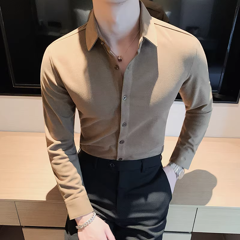 Áo sơ mi len mùa đông cho nam, dài tay, dày dặn, ấm áp, ôm dáng, thời trang, chất liệu lông cừu hai mặt chải kỹ, áo sơ mi nam công sở lịch sự