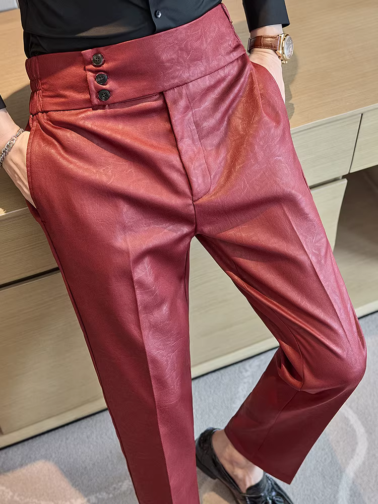 Quần âu nam Napoli cạp cao ống thẳng, thời trang cao cấp, chất liệu jacquard bóng, phong cách công sở lịch lãm, quần âu lưng thun