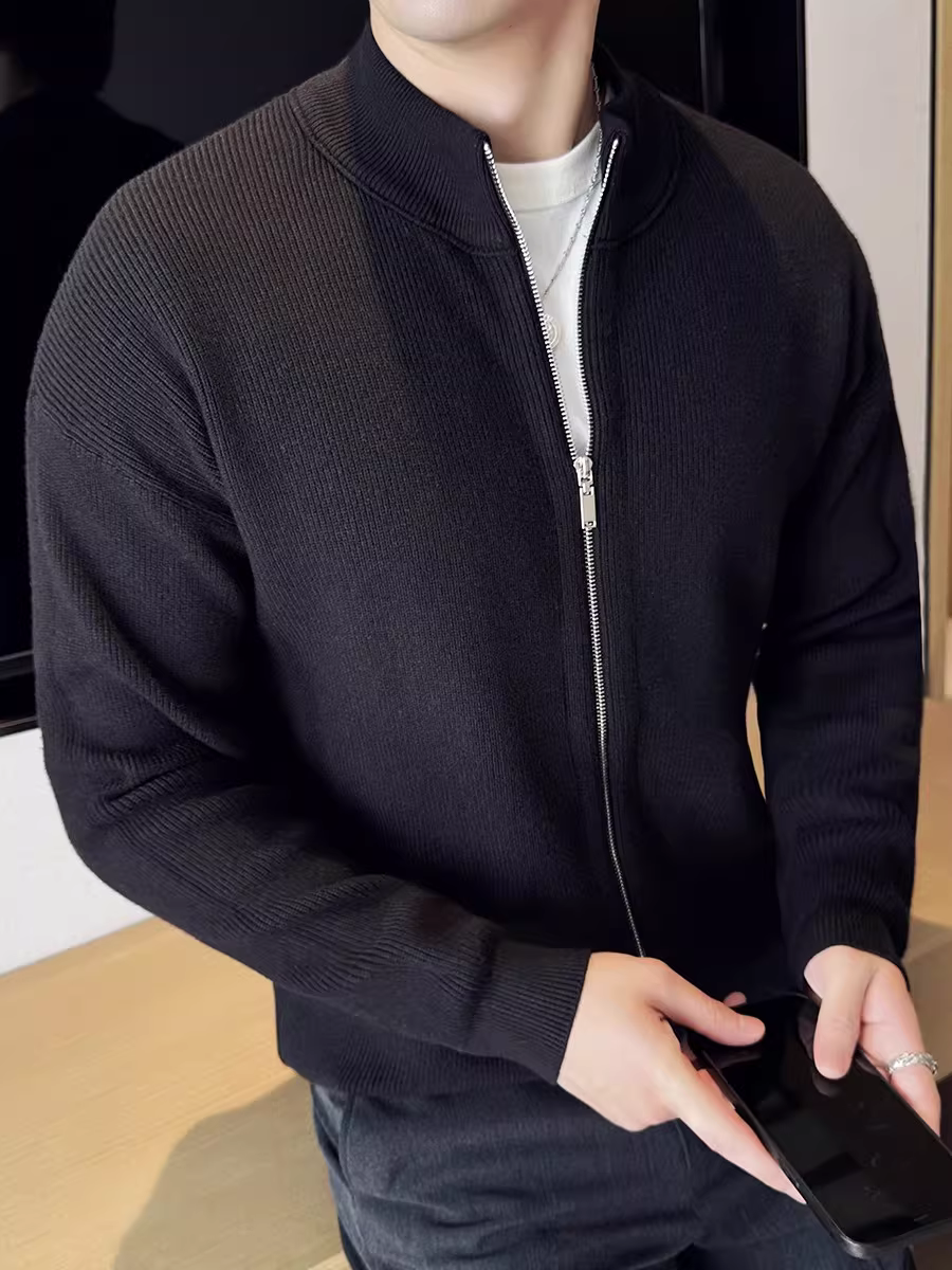 Áo cardigan nam cổ đứng khóa kéo dày dặn dệt kim thu đông 2024 mới thời trang cao cấp đa năng