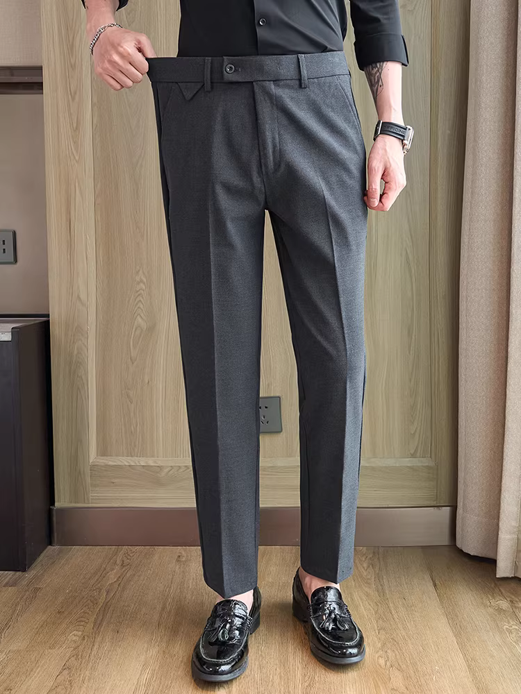 Quần âu nam lưng thun, quần chín phần cao cấp, kiểu dáng thời trang, ôm dáng, lịch sự, phù hợp với trang phục công sở.