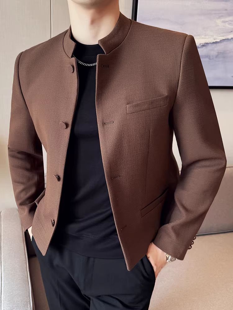 Áo khoác ngắn cổ đứng phong cách Chanel dành cho nam, thời trang thu đông 2025 mới, kiểu dáng hiện đại, đa năng, lịch lãm, ôm dáng.