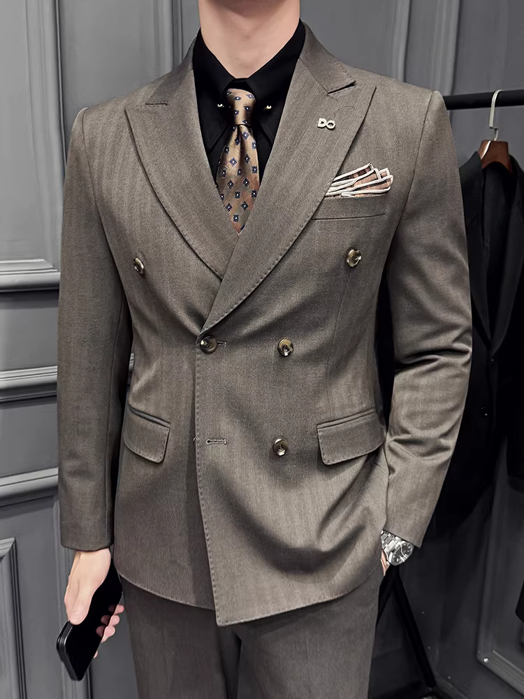 Bộ vest nam kẻ sọc đậm mùa thu đông, kiểu Hàn Quốc, ôm dáng, lịch sự, dễ chăm sóc, bộ ba món.