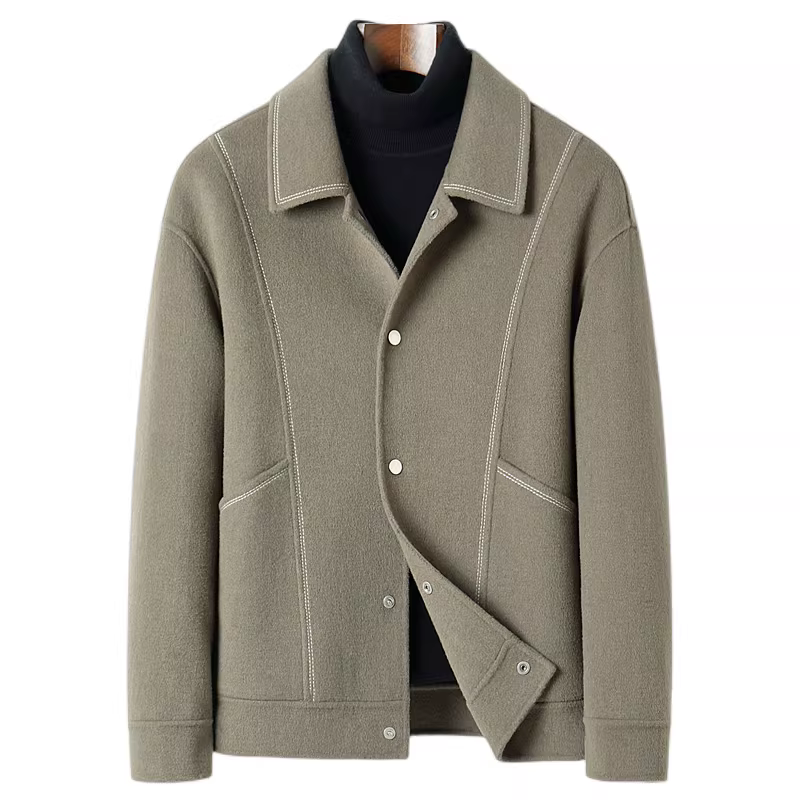 Áo khoác len nam mùa thu đông, kiểu ngắn, cao cấp, sang trọng nhẹ nhàng, hợp thời trang, giản dị, có ve áo, áo khoác len nam hai mặt bằng cashmere.