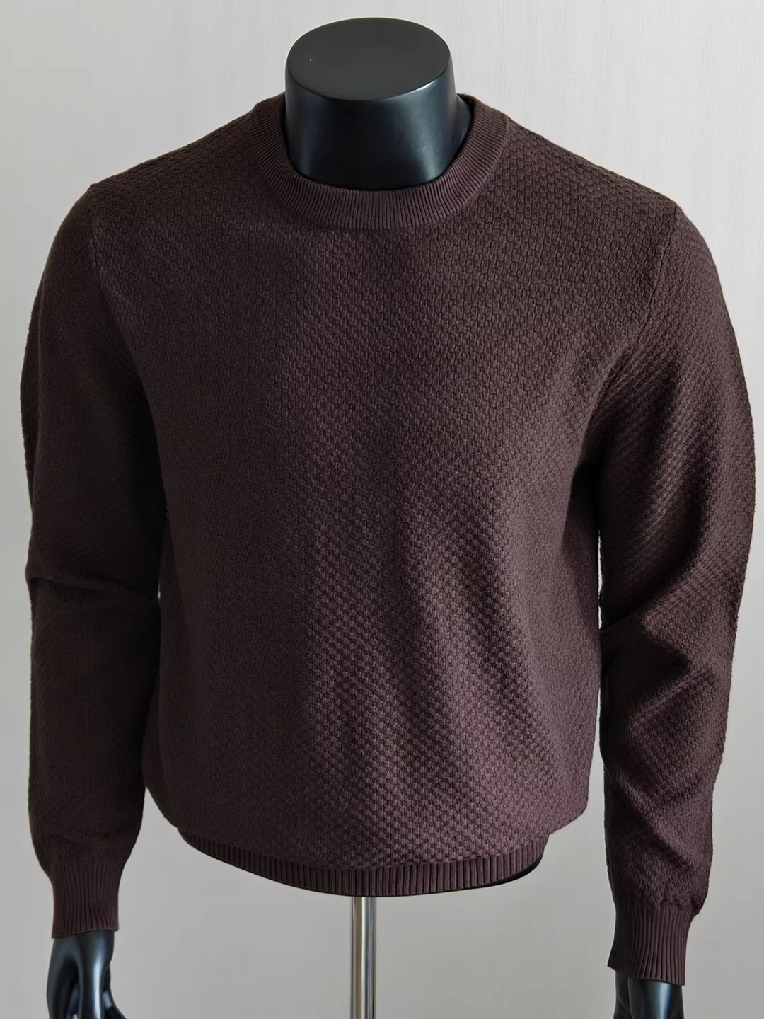 Áo len nam cổ tròn dệt kim waffle, tay dài, thời trang thu đông mới, kiểu dáng rộng rãi, đa năng, áo len cơ bản mặc thường ngày