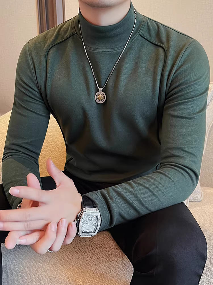 Áo thun dài tay cổ cao giữ nhiệt cho nam, áo dày dặn thời trang thu đông, kiểu dáng ôm sát, ấm áp.