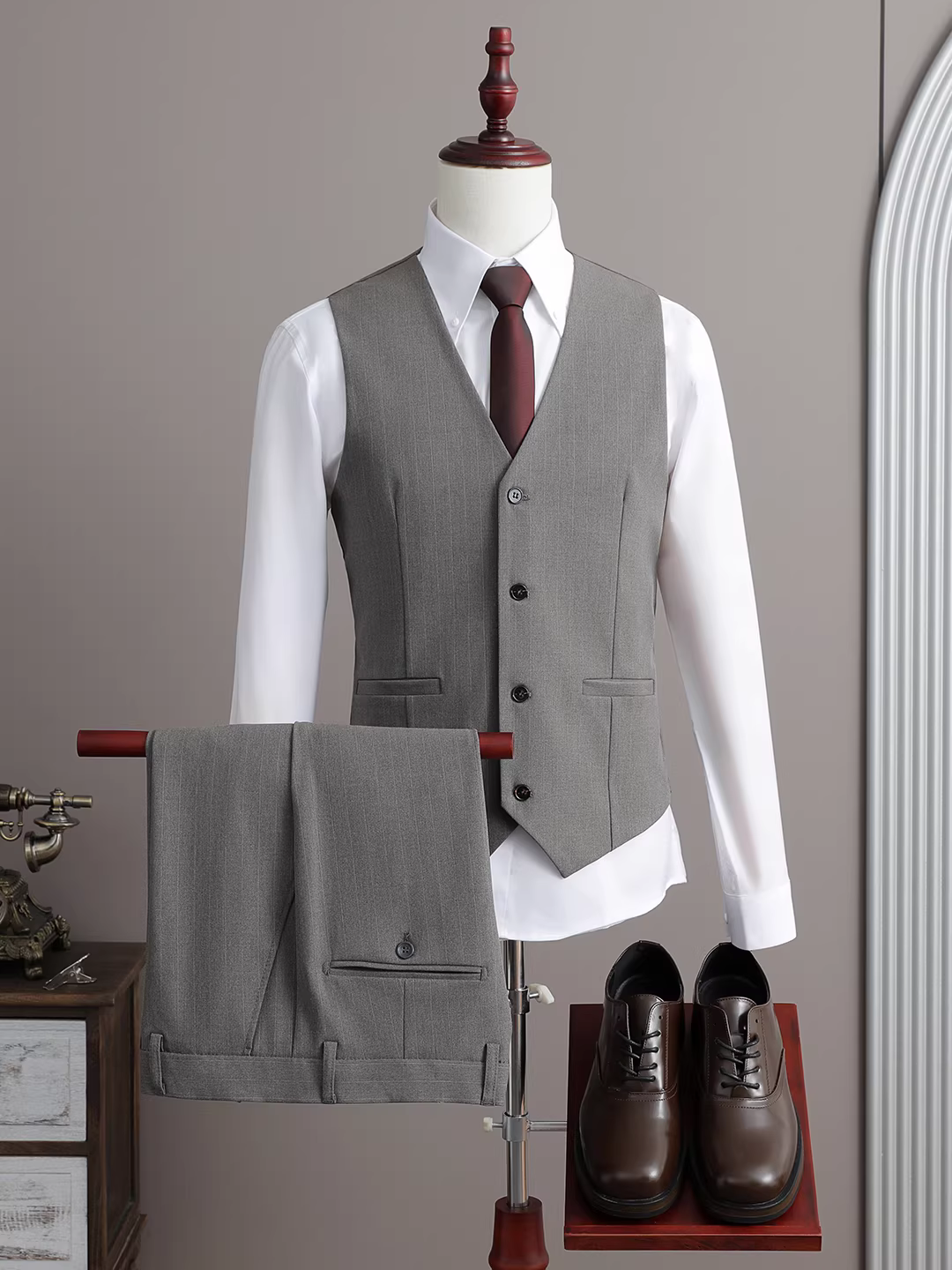 Bộ vest kẻ sọc nam, vest công sở chuyên nghiệp chất lượng cao, vest ôm dáng và quần dài hai mảnh