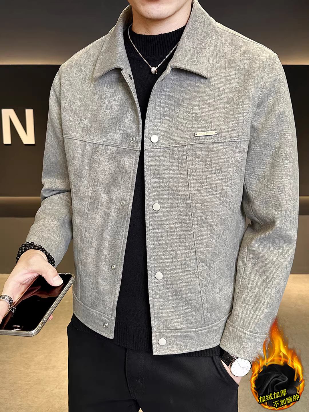 Áo khoác nam lót lông cừu dày dặn mùa thu đông 2025 kiểu dáng mới, cổ trụ, ngắn, chất liệu cotton mềm mại, kiểu dáng hiện đại