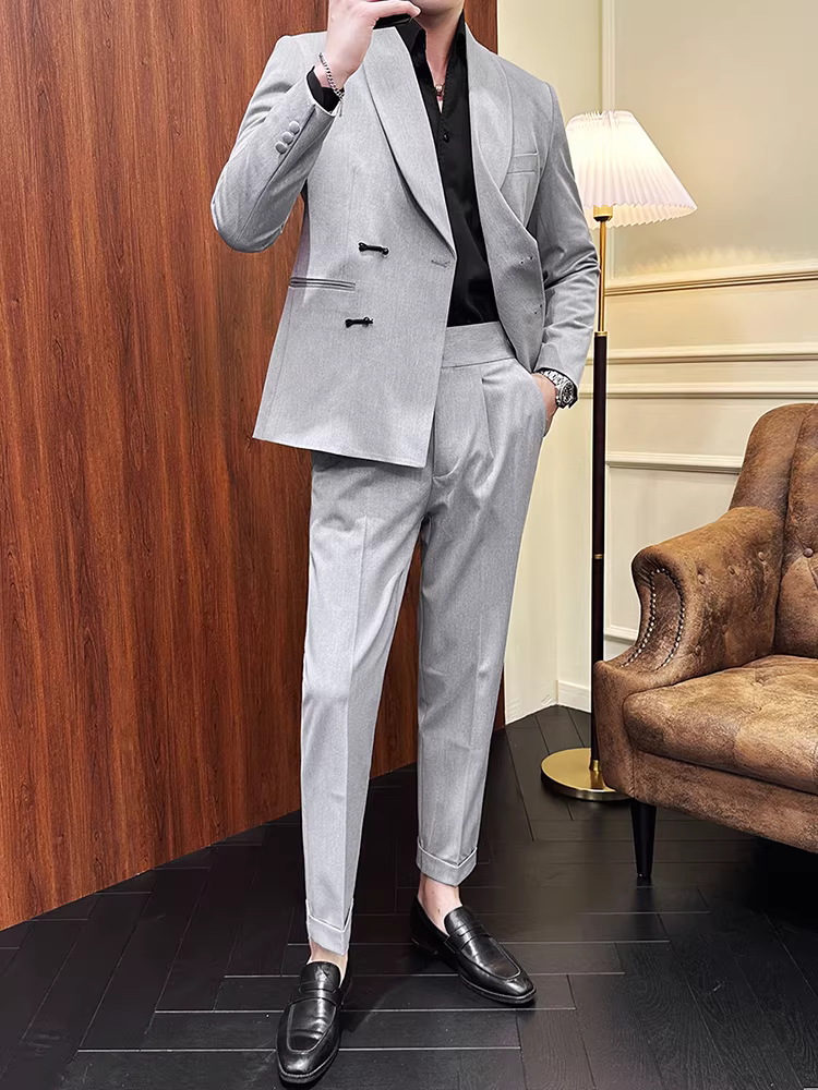 Bộ vest nam kiểu cổ điển Trung Quốc mới, trang phục dạ hội công sở, bộ vest cưới cao cấp hai mảnh