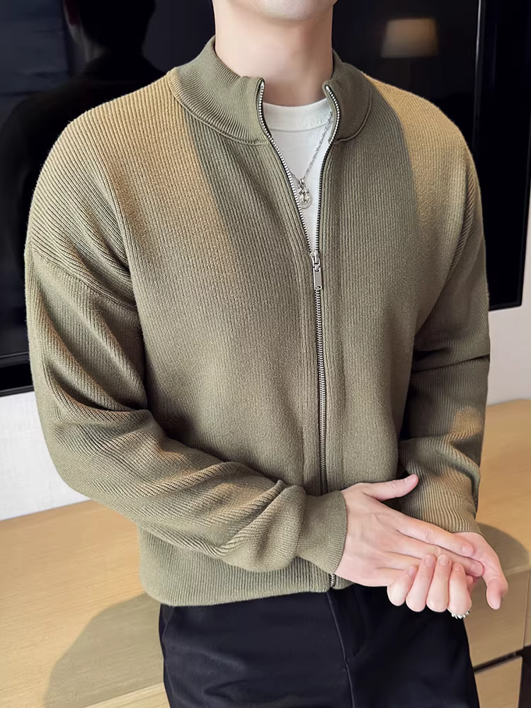 Áo cardigan nam cổ đứng khóa kéo dày dặn dệt kim thu đông 2024 mới thời trang cao cấp đa năng