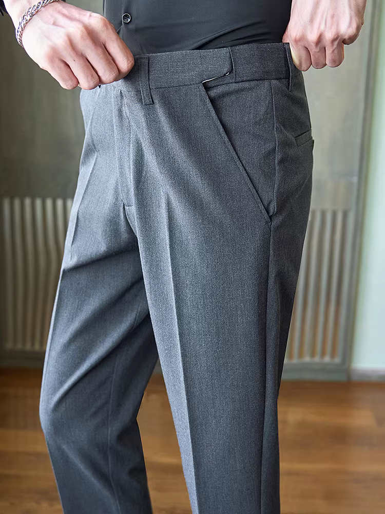Quần âu nam chất liệu vải lụa đá Lyocell, lưng thun vô hình, kiểu dáng chín phần, đa năng cho mọi mùa, quần dài thường ngày, quần vest công sở.