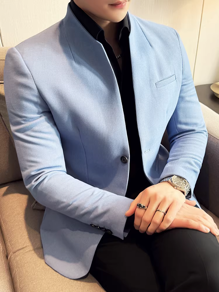 Áo blazer cổ waffle dành cho nam, kiểu mới thu đông 2025, thời trang, ôm dáng, dễ chăm sóc, vest công sở phong cách Trung Hoa mới