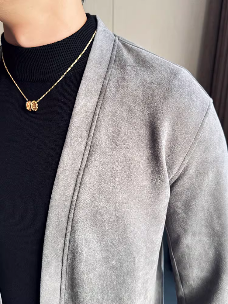 Áo khoác nam không cổ kiểu Anh, xuân thu 2025, kiểu dáng công sở lịch lãm, đa năng, thời trang cao cấp.