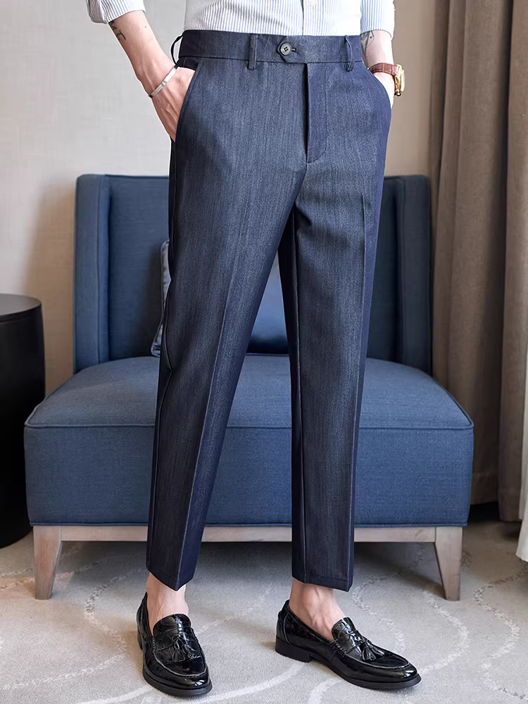 Quần âu nam chất liệu denim lưng thun, kiểu dáng ôm body cao cấp, quần âu công sở chống nhăn dáng thẳng
