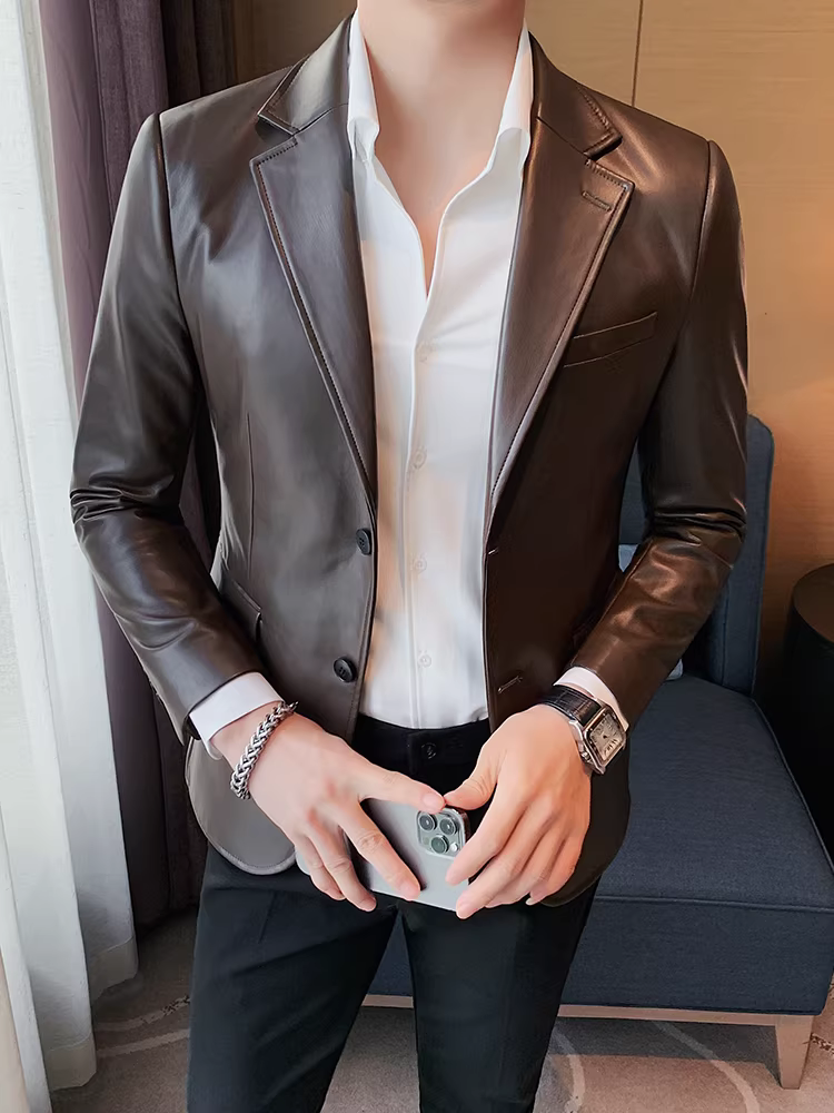 Áo khoác da nam mùa thu đông, kiểu Anh, ôm dáng, cao cấp, thời thượng, đa năng, lịch lãm, áo khoác biker cá tính