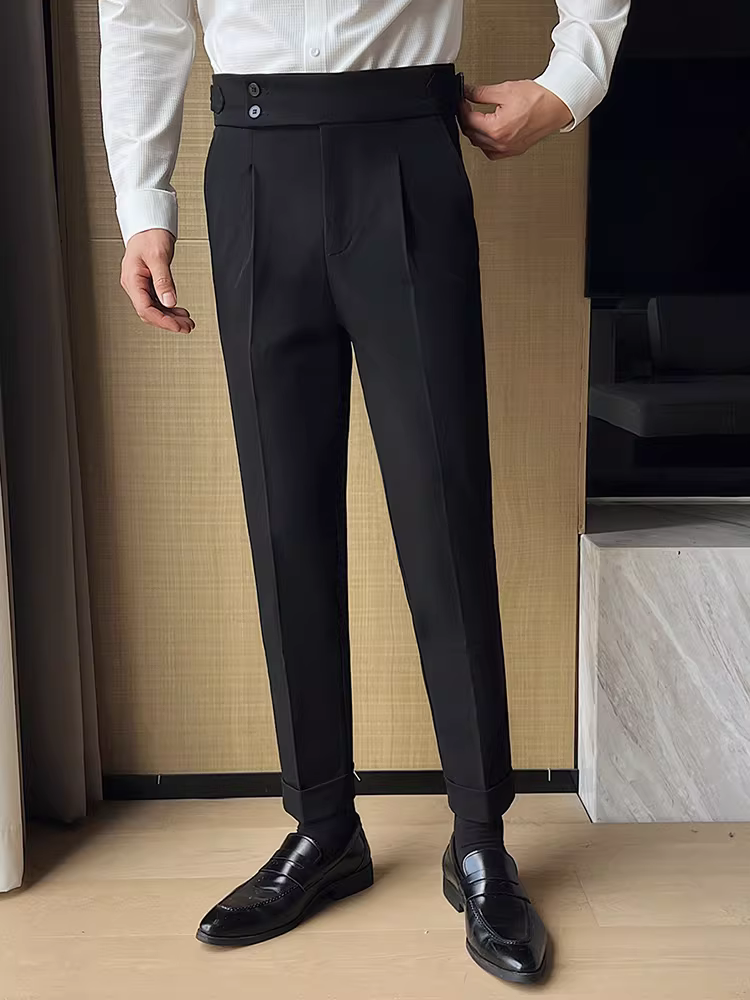 Quần âu nam Napoli ống đứng lưng cao, thời trang xuân hè 2025, kiểu dáng lịch lãm, thanh lịch, chất liệu mềm mại.