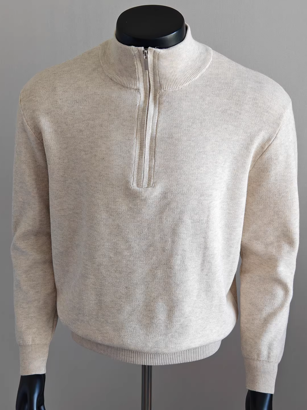 Áo len nam cổ đứng nửa khóa kéo, chất liệu len pha, tay dài, thời trang thu đông mới, áo len dáng rộng đa năng.