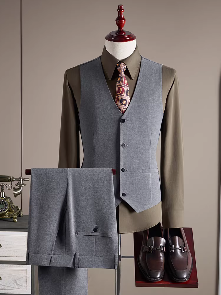 Bộ vest cao cấp dành cho nam, kiểu dáng ôm sát, trang phục công sở lịch lãm, bộ vest phù rể dự tiệc cưới, bộ vest hai mảnh gồm áo vest và áo ghi lê