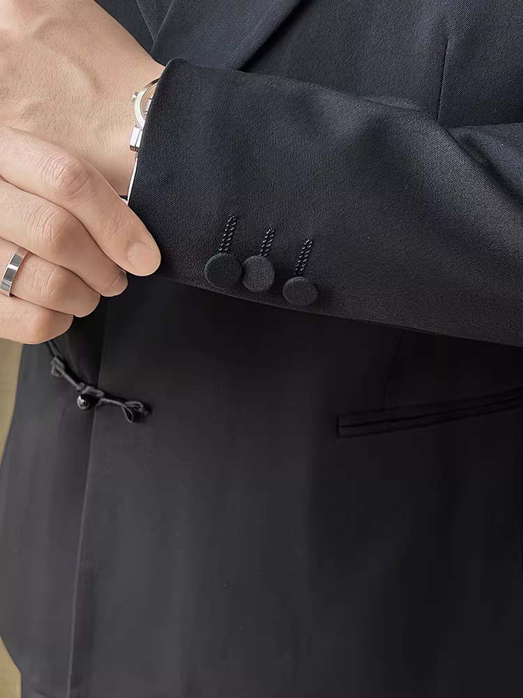 Bộ vest nam kiểu Trung Quốc mới, có khuy, mang lại cảm giác sang trọng, cổ mandarin, thích hợp cho tiệc chiêu đãi, đám cưới, trang phục công sở trang trọng và trang phục chủ nhà.