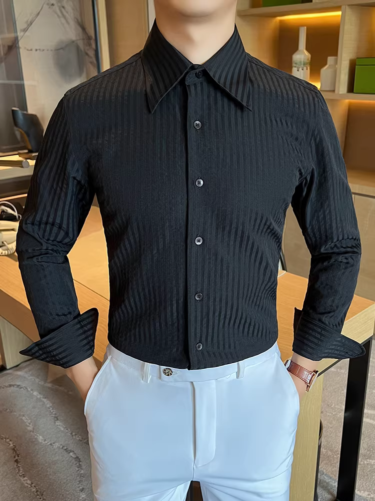 Áo sơ mi nam cổ nhọn kiểu Pháp, tay dài, phong cách công sở giản dị, cao cấp, ôm dáng, đẹp trai, áo trẻ trung đa năng