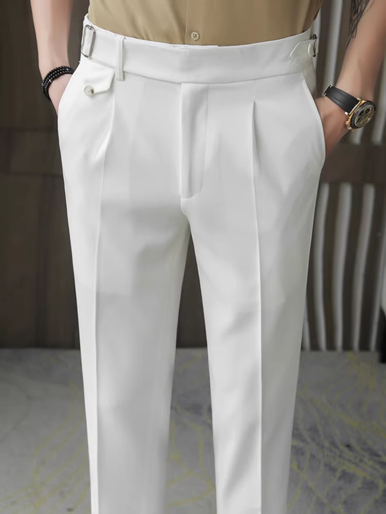 Quần âu trắng nam mùa xuân thu, quần âu dáng đứng ôm body cao cấp thời thượng, quần âu công sở lịch lãm