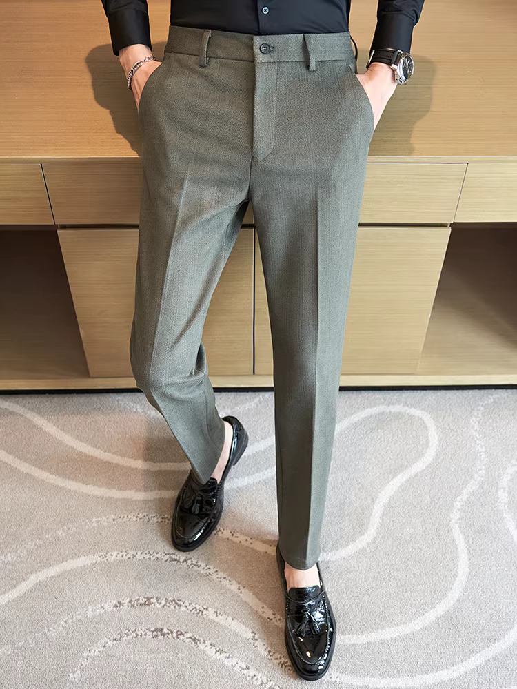 Quần âu nam chất liệu len, kiểu dáng dày dặn mùa thu đông, kiểu dáng ôm body thời trang, quần âu cao cấp đa năng, thích hợp cho công việc.