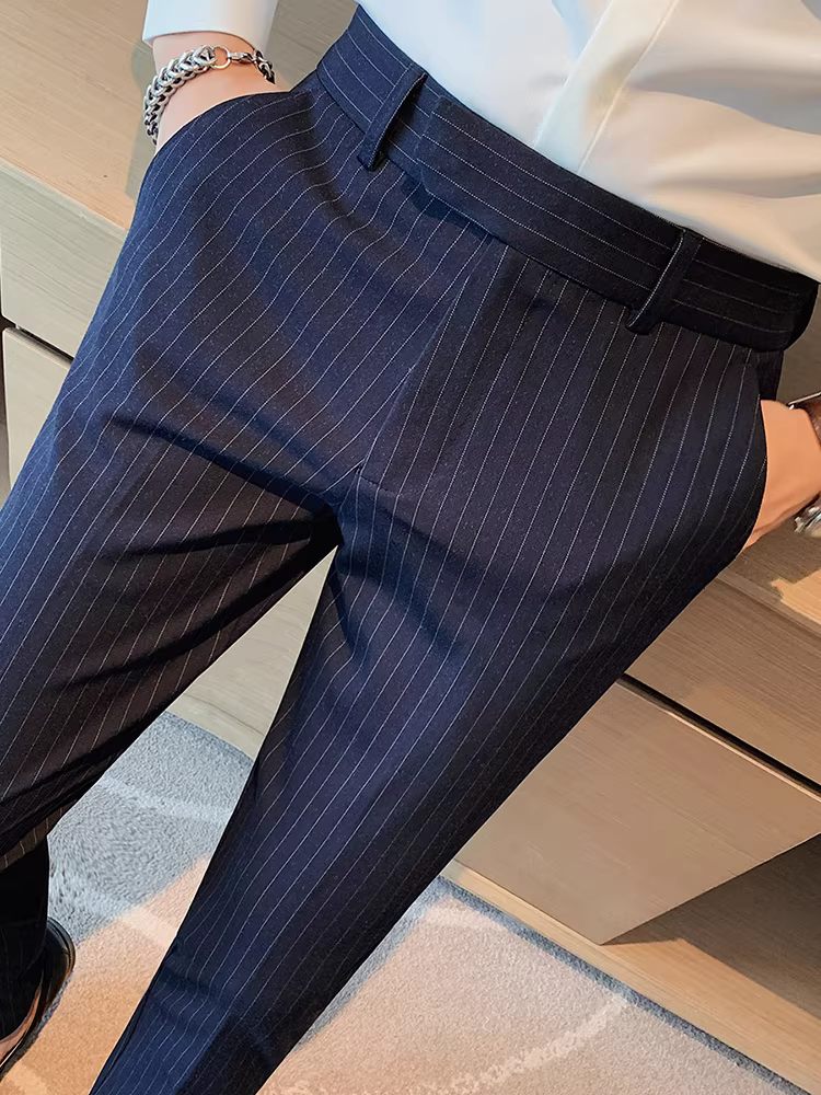 Quần âu kẻ sọc nam, xuân thu, cao cấp, kiểu dáng công sở lịch lãm Naples, ôm dáng, ống côn