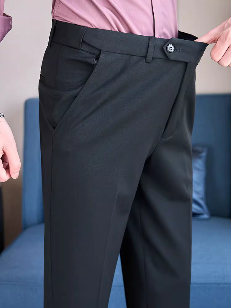 Quần âu nam dáng ôm, chất liệu len pha, màu trơn, đa năng, thích hợp cho công việc, chống nhăn.