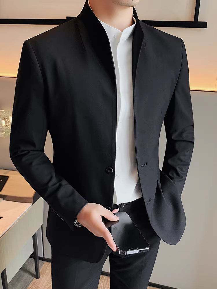 Áo blazer cổ đứng Zhongshan dành cho nam, kiểu dáng xuân thu mới, phong cách công sở lịch lãm cao cấp, dáng ôm, thời trang và đa năng.