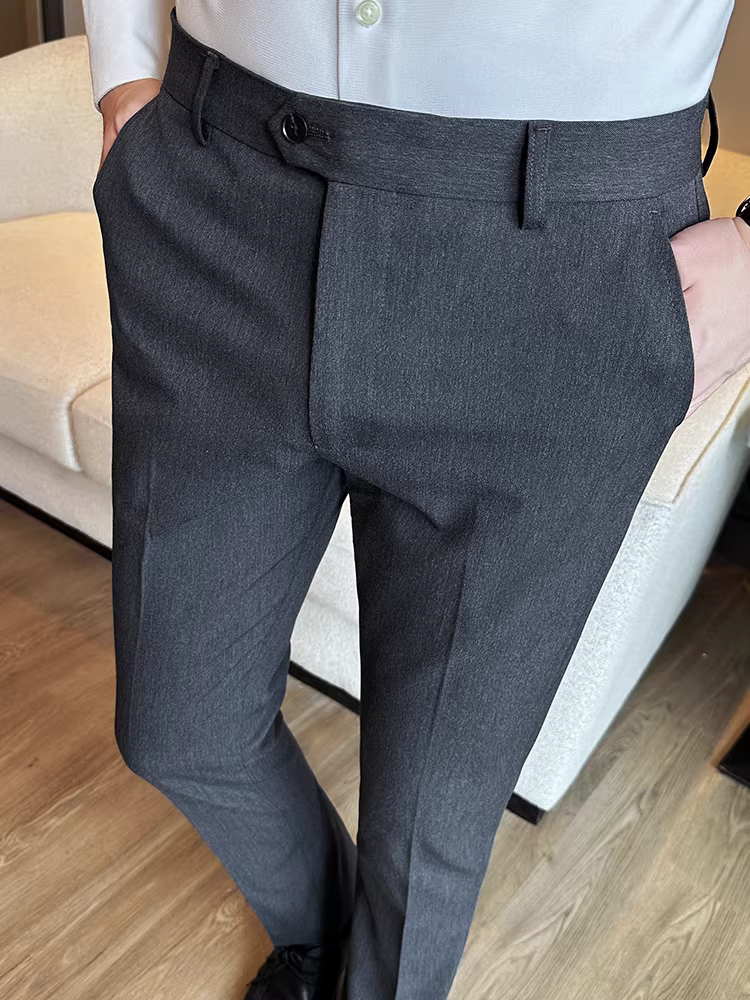 Quần âu nam cao cấp mùa xuân thu, màu trơn, đa năng, hợp thời trang, kiểu dáng ôm body, ống côn, quần tây công sở lịch lãm.
