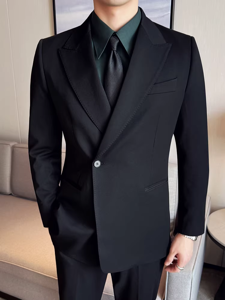 Bộ vest nam cao cấp có khuy bên, chất liệu len cừu, trang phục công sở, dạ hội, bộ vest hai mảnh dễ chăm sóc