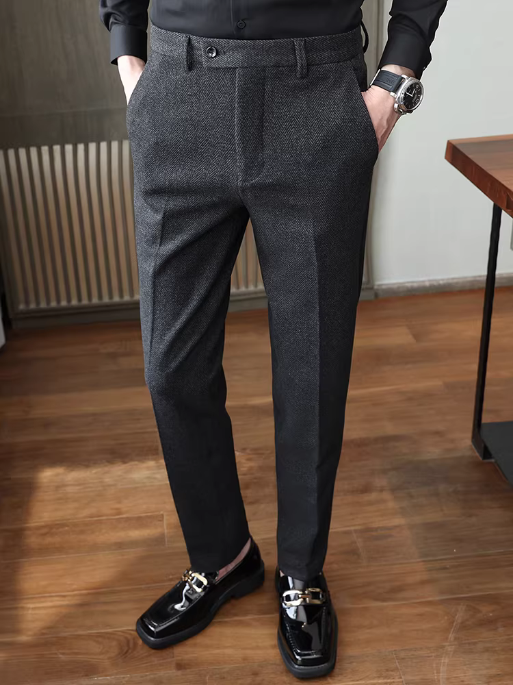 Quần âu len nam, kiểu dày mùa thu đông, quần dài công sở cao cấp, quần âu len nam dáng ôm đa năng.