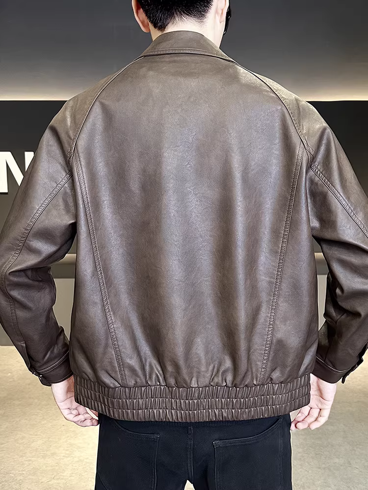 Áo khoác da nam có ve, kiểu dáng thời trang thu đông 2025, kiểu dáng ngắn, áo khoác da PU phong cách biker lịch lãm