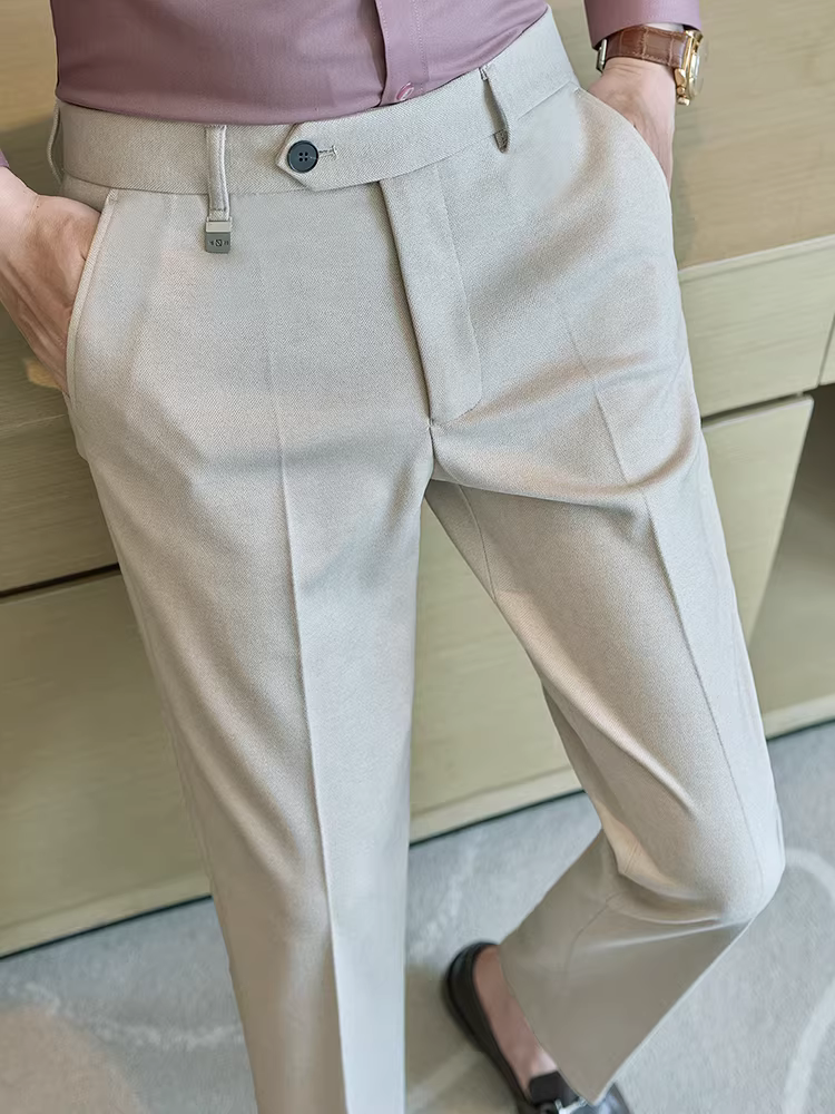 Quần âu nam len dày mùa thu đông 2025 kiểu dáng mới, lịch sự, ống thẳng, ôm dáng, chống nhăn, chất liệu chải mềm