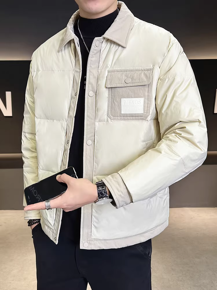 Áo khoác nhẹ cổ sơ mi cao cấp dành cho nam, mùa đông 2024, kiểu dáng thời trang mới, phong cách giản dị, ngắn gọn, lịch lãm