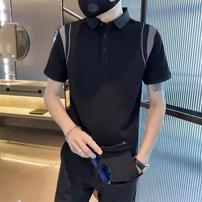 Áo polo nam ngắn tay phối màu, áo thun mỏng mùa hè, áo sơ mi cổ trụ thời trang cao cấp, phong cách năng động