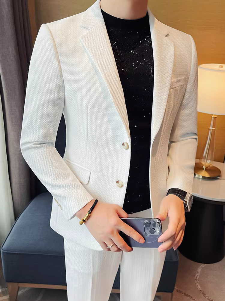 Bộ vest nam cao cấp, kiểu dáng ôm body, thời trang, lịch lãm, phong cách công sở, vest lịch sự, bộ vest hai mảnh