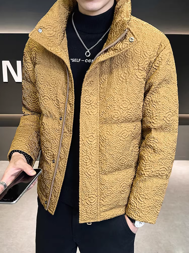 Áo khoác nam cao cấp có họa tiết nổi, áo khoác dày mùa đông, thương hiệu thời thượng, áo khoác thường ngày phổ biến, ấm áp và chống lạnh chất lượng cao