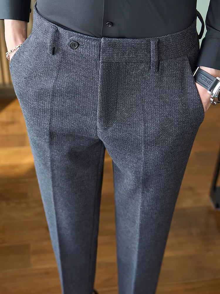 Quần âu nam chất liệu len pha, mặc mùa đông, dày dặn giữ ấm, đa năng, thời trang, hợp xu hướng, phong cách Anh, quần dài len cao cấp.