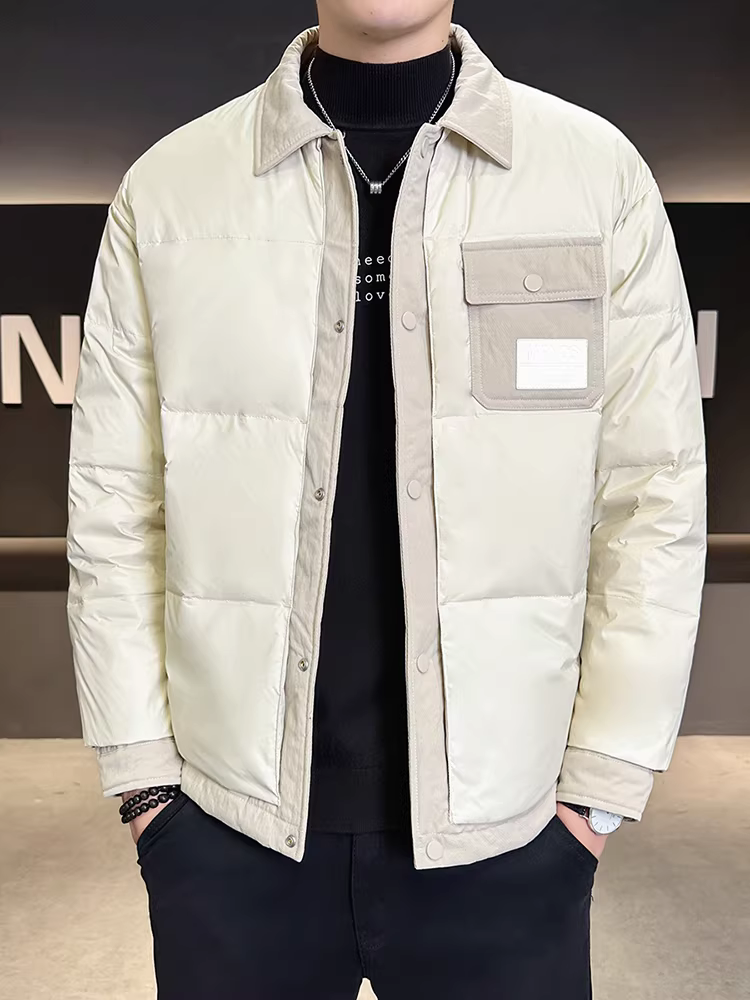 Áo khoác nhẹ cổ sơ mi cao cấp dành cho nam, mùa đông 2024, kiểu dáng thời trang mới, phong cách giản dị, ngắn gọn, lịch lãm