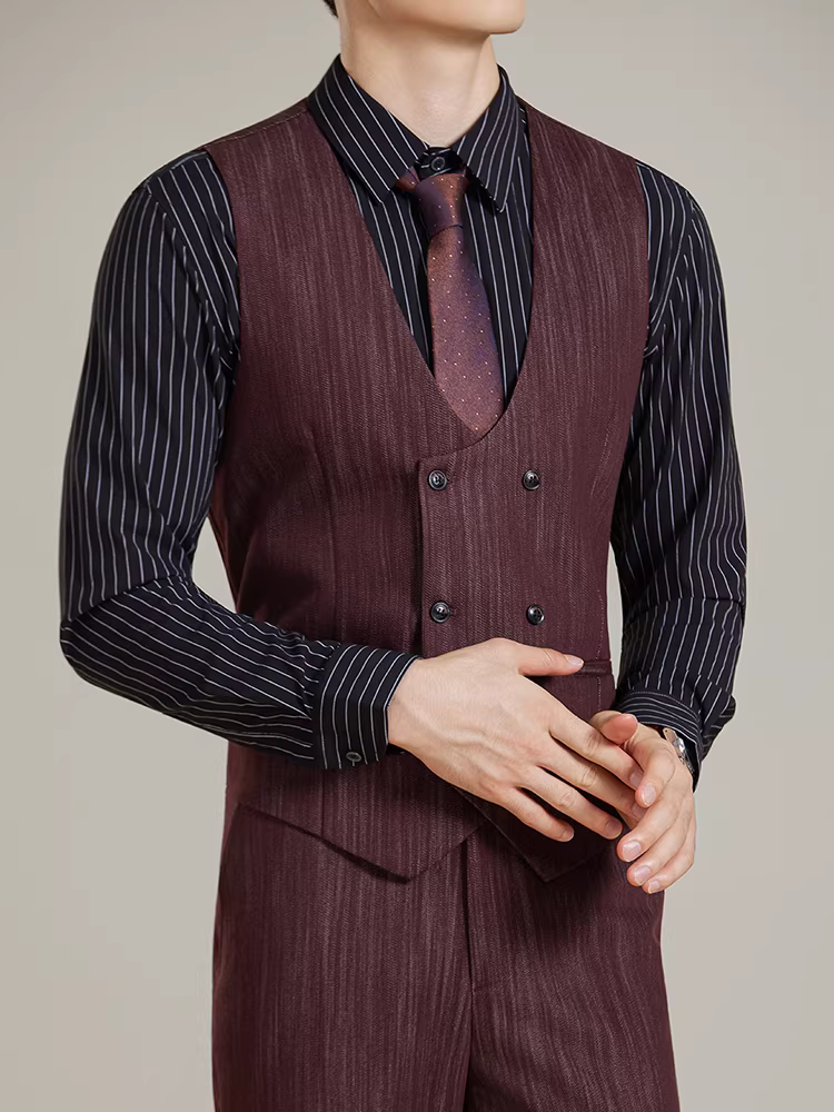 Bộ vest nam chất liệu vải Lyocell, dáng vest hai hàng khuy, ôm dáng, trang phục công sở lịch lãm, vest veston hai mảnh dành cho đám cưới, tiệc chiêu đãi trang trọng