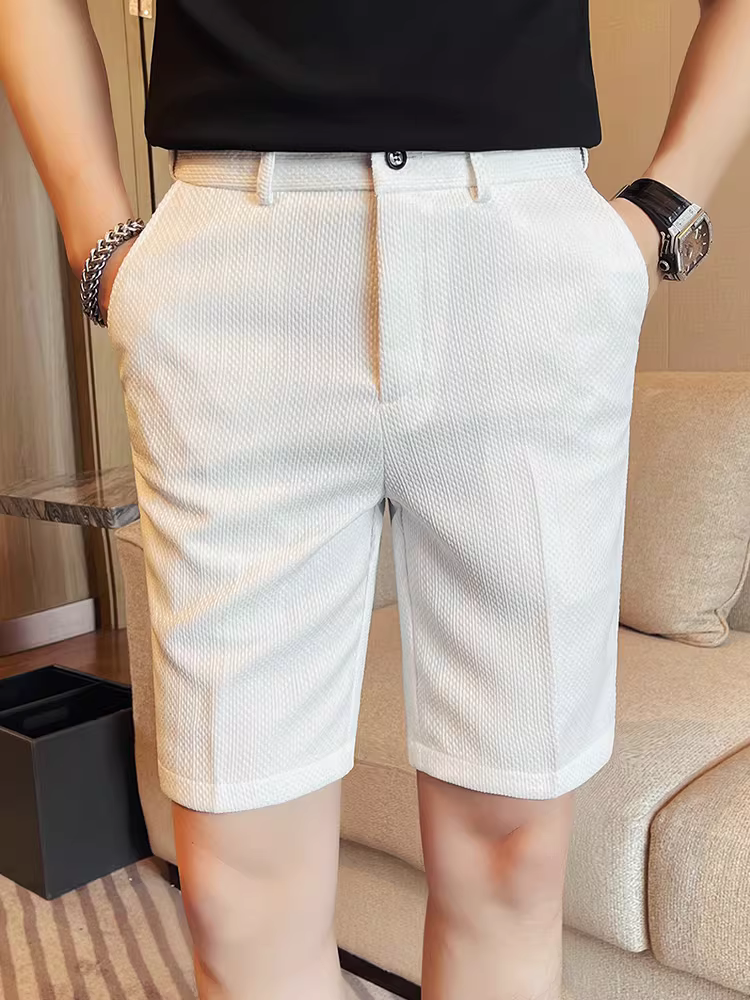 Quần short waffle lưng thun cho nam, kiểu dáng mùa hè mới, phong cách công sở cao cấp, đa năng, thời trang, chống nhăn, quần kiểu vest năm điểm.